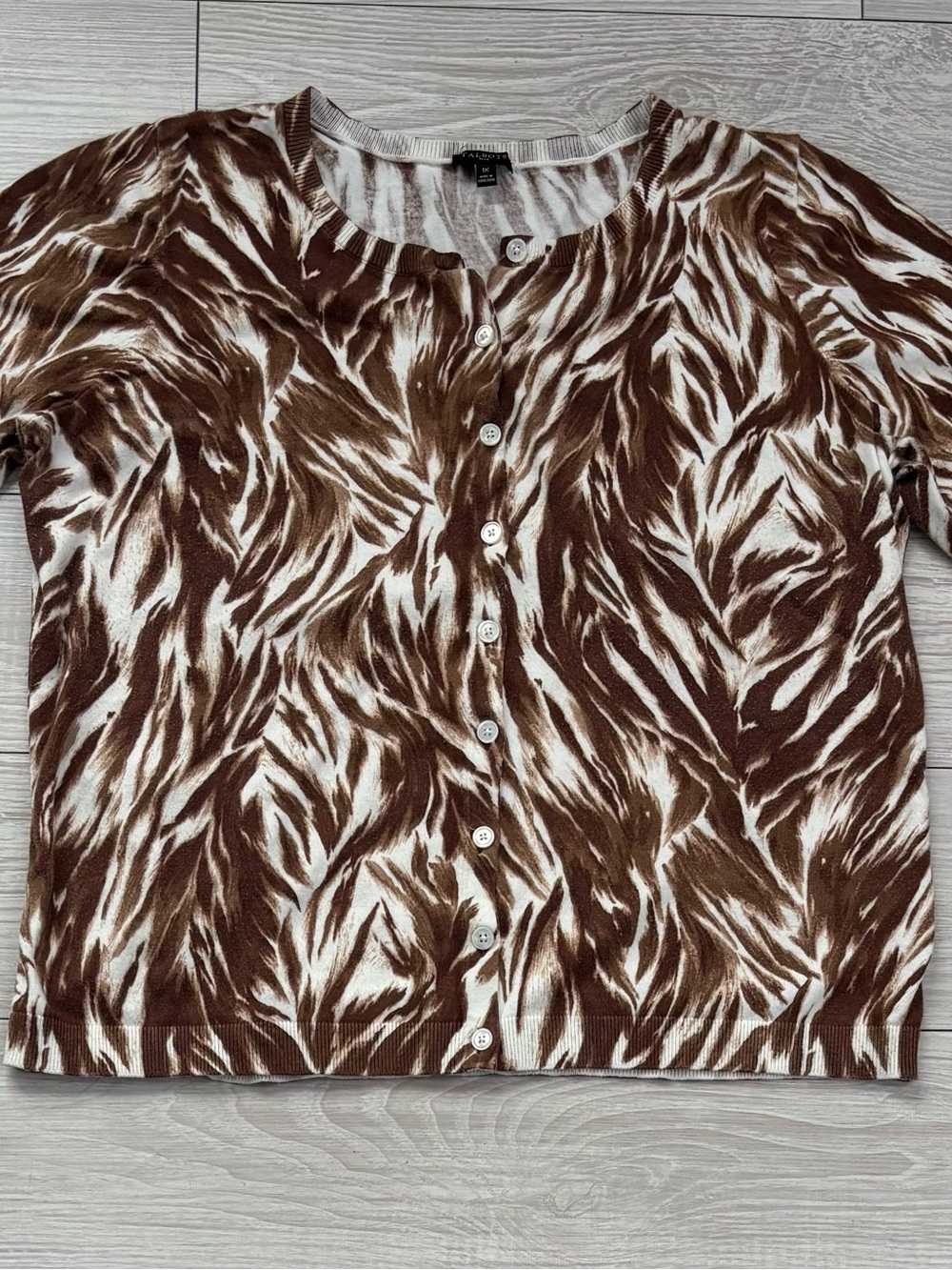 Talbots Brown & White Patterned Button-Front Cardigan 1X